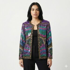 Jakelin Designs vintage silk sequin statement jacket XL